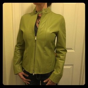 Italian Leather Moto Jacket - Spring Green